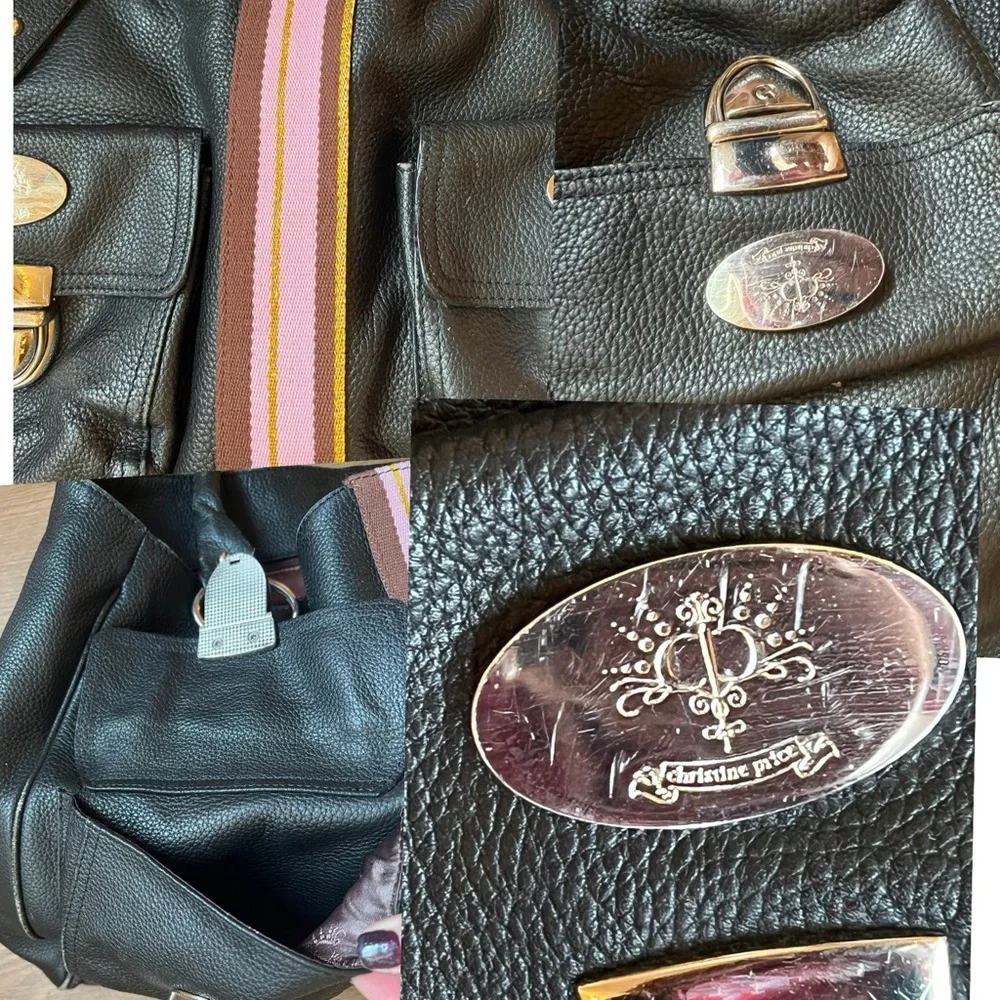 Black Leather Christine Price Baby Bag with Pink Accents